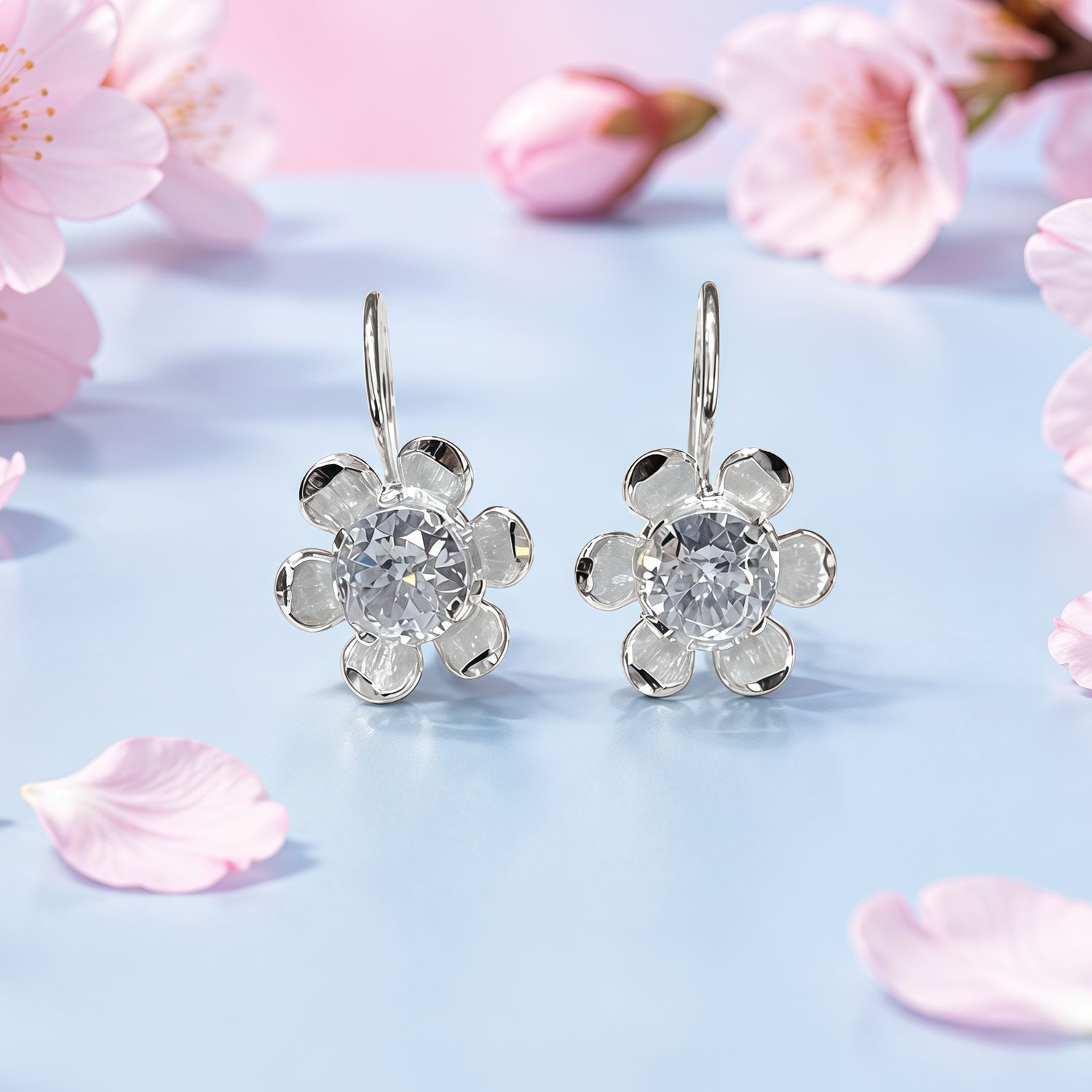 Arete Arillo margarita Blanco en plata 925