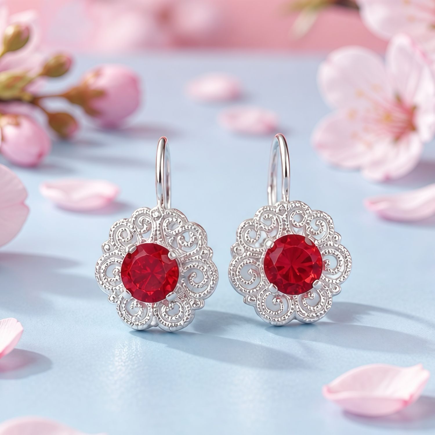Arete Arillo Flor Roja Plata 925 Mexicana