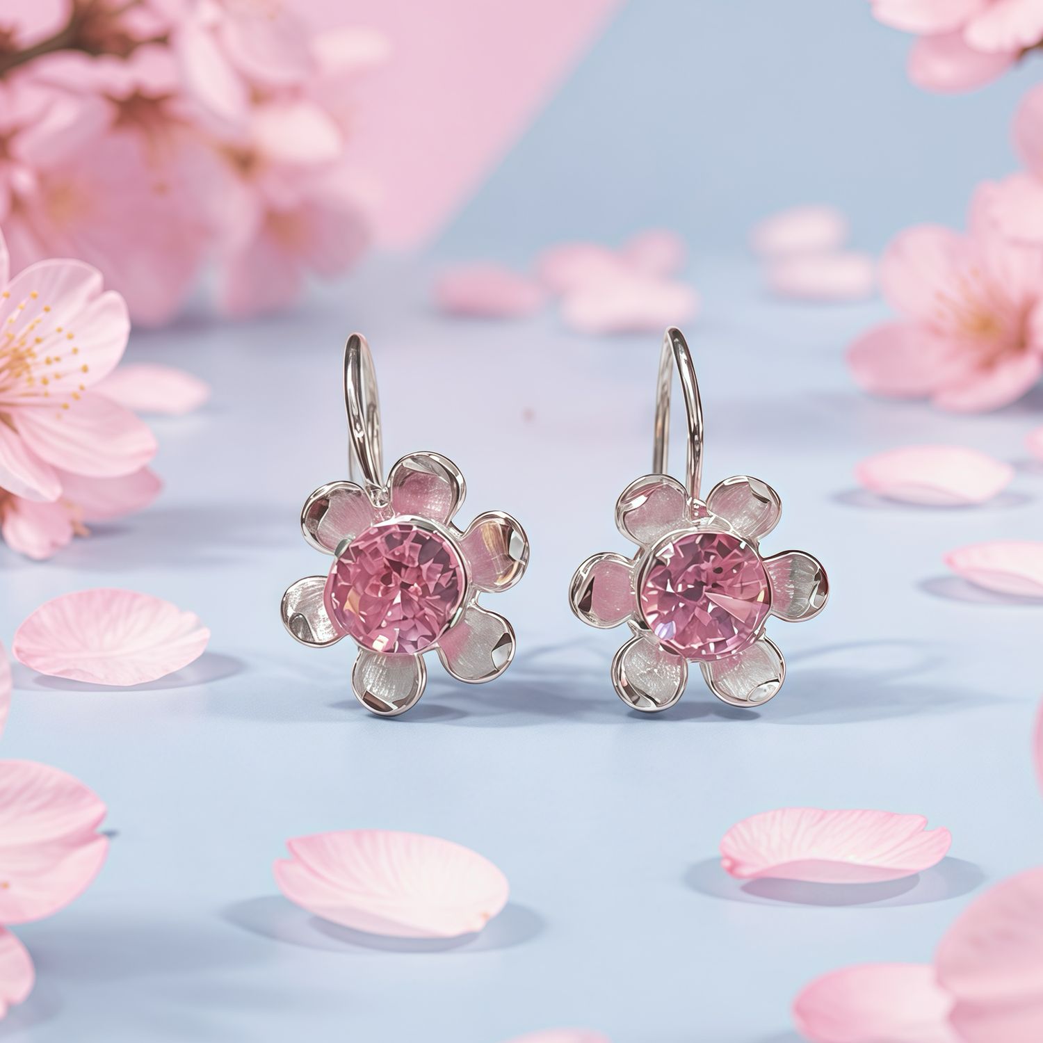 Arete Arillo margarita Rosa en plata 925