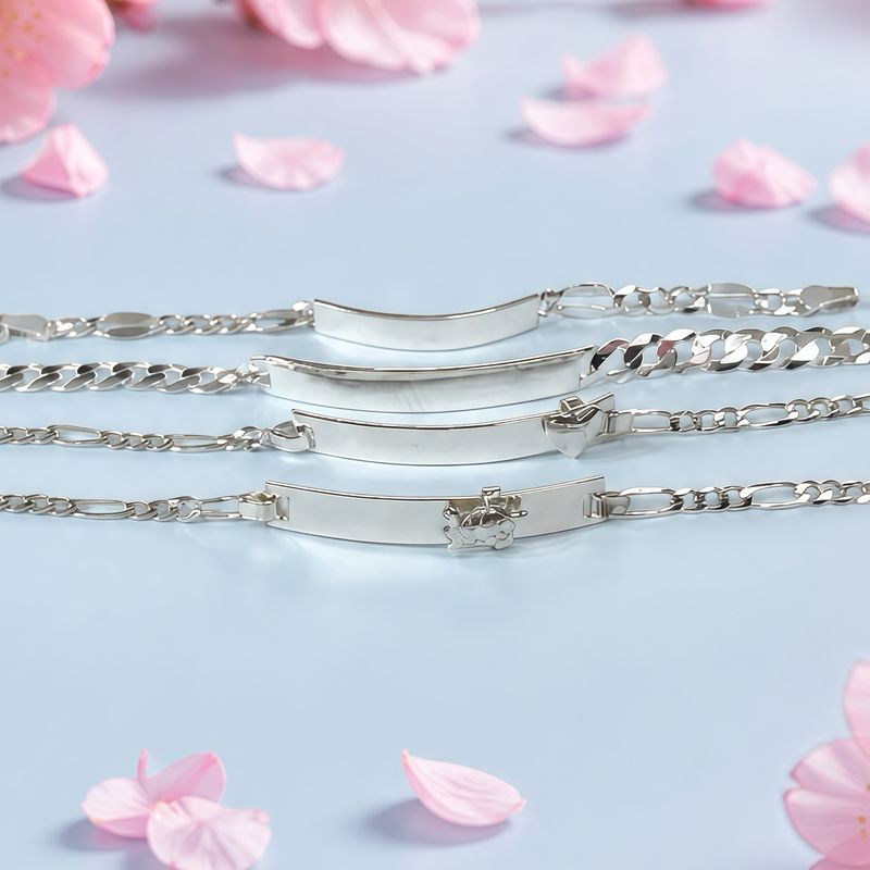 Paquete Pulsera con Placa estilo Cubano y Figaro Plata 925