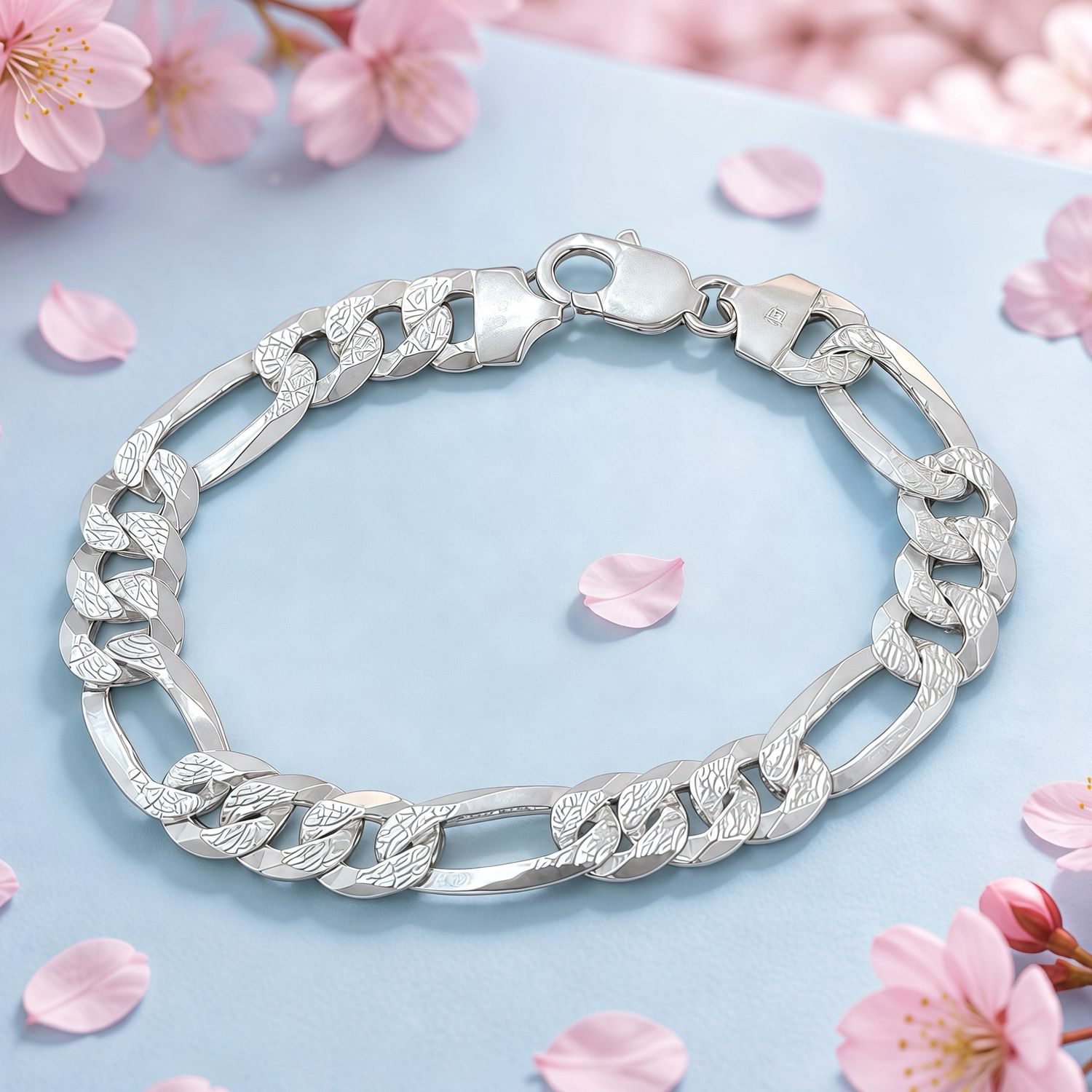 Pulsera Estilo FigaroDiamantado 9mm de Ancho 8" de largo Plata Italiana 925