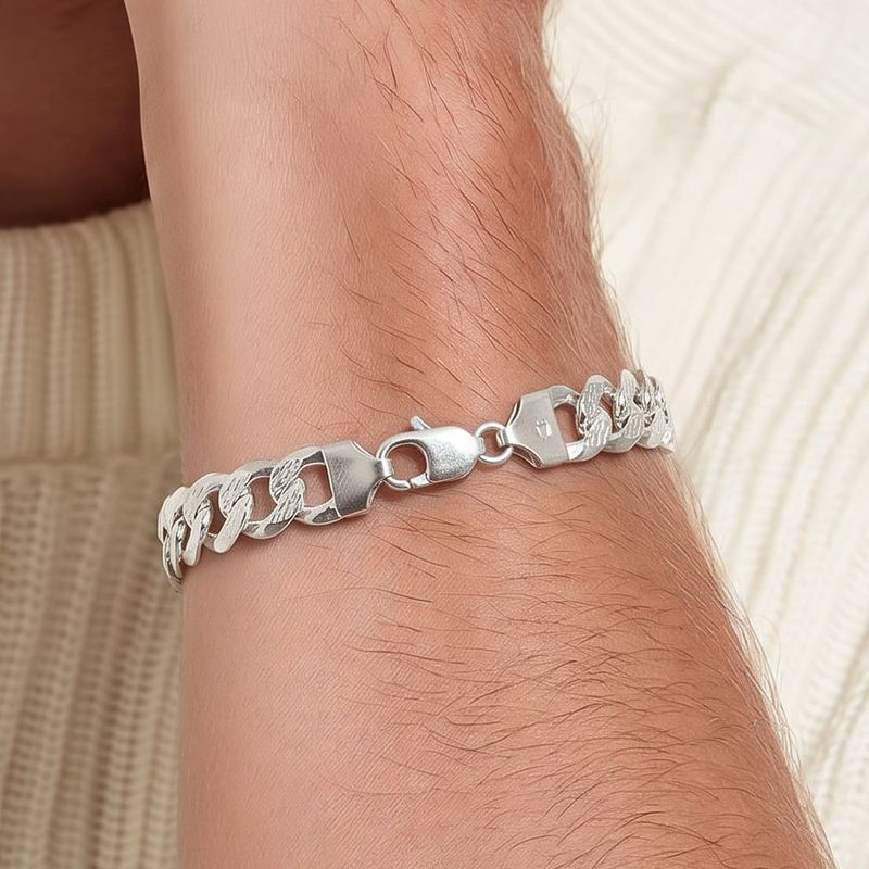 Pulsera Estilo FigaroDiamantado 8mm de Ancho 8" de largo Plata Italiana 925