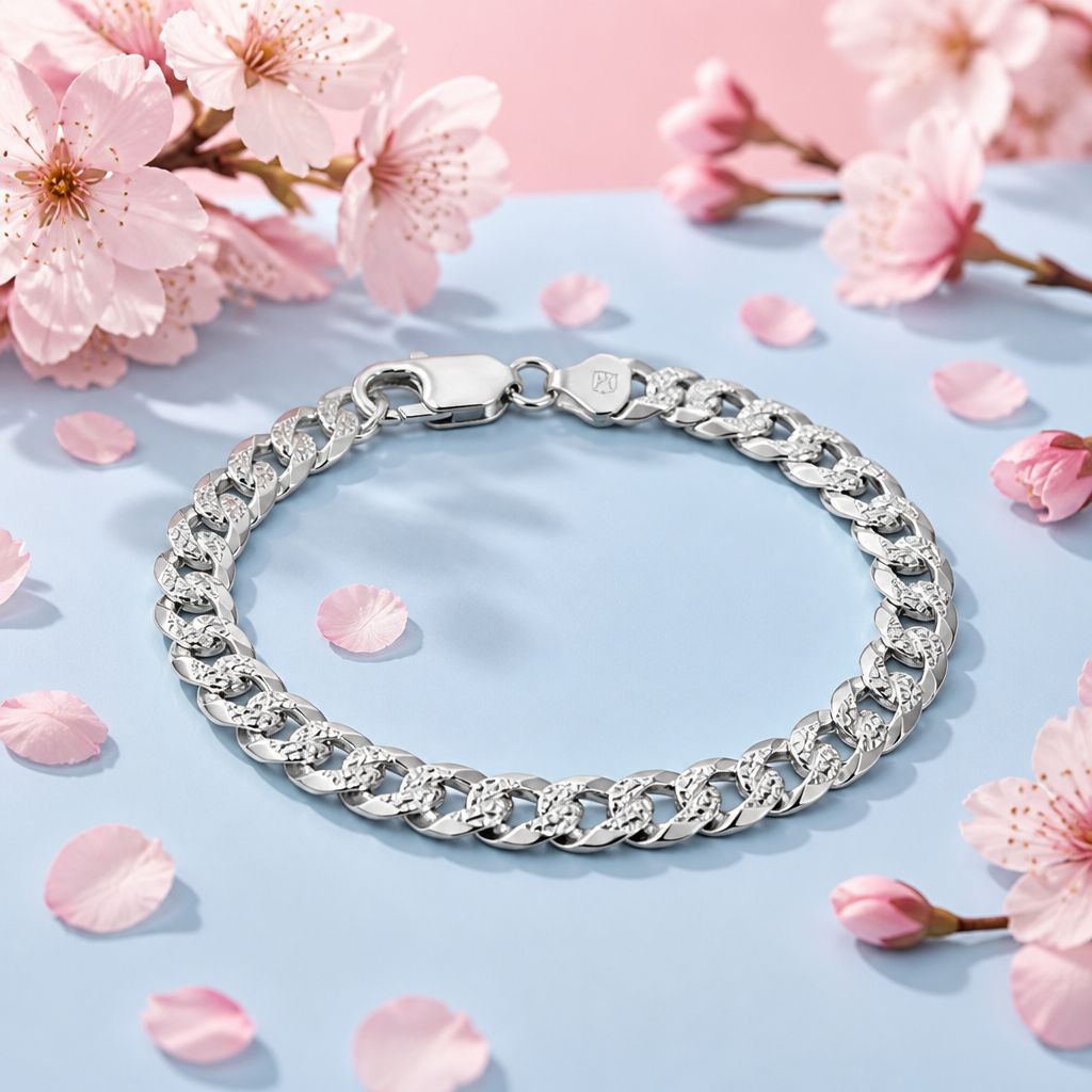 Pulsera Estilo Cubano Diamantado 7mm de ancho 8" de largo Plata 925