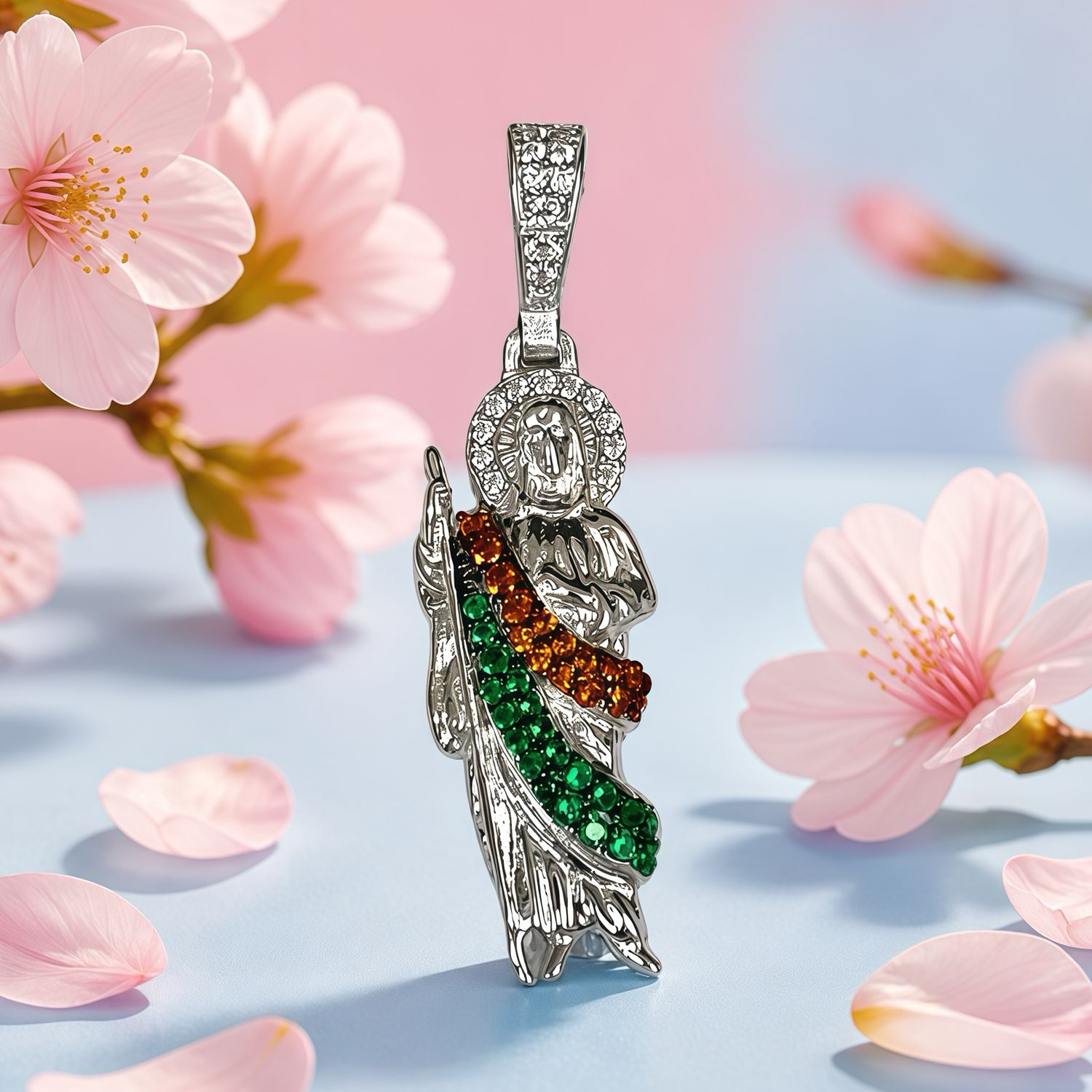 Dije San Judas Tricolor mide 3cm Plata 925 Koreana con Rodio