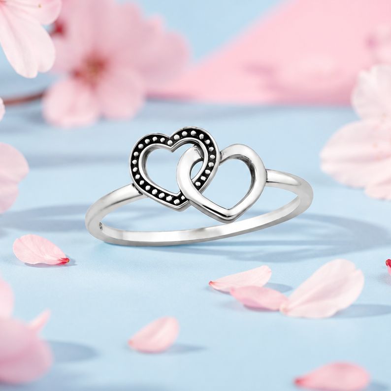 Anillo Doble Corazon Plata 925 Thailandesa