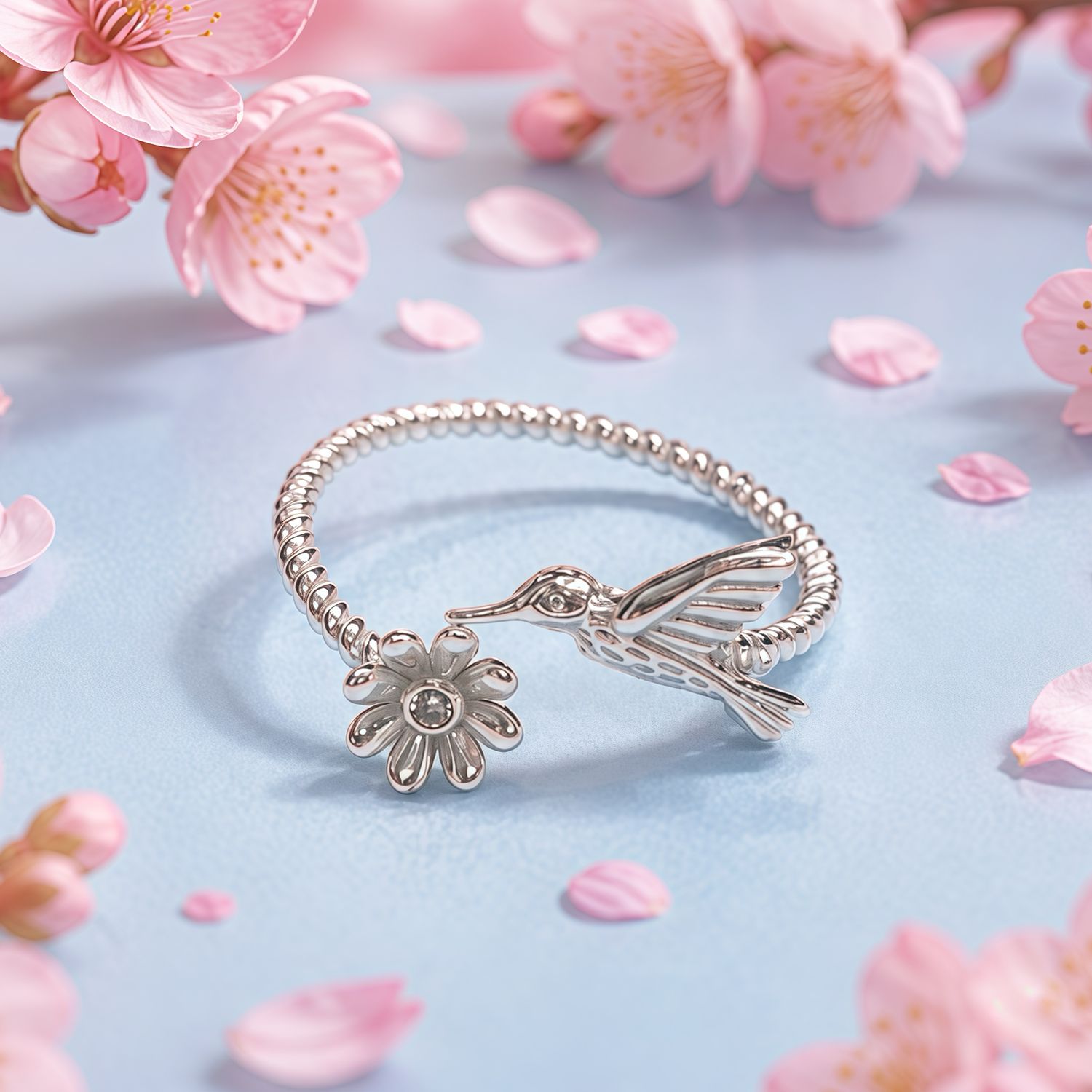 Anillo Colibri en Flor 925 Thailandesa