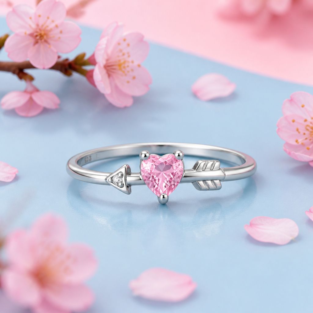 Anillo Corazon Flechado Rosa   Plata 925 Thailandesa