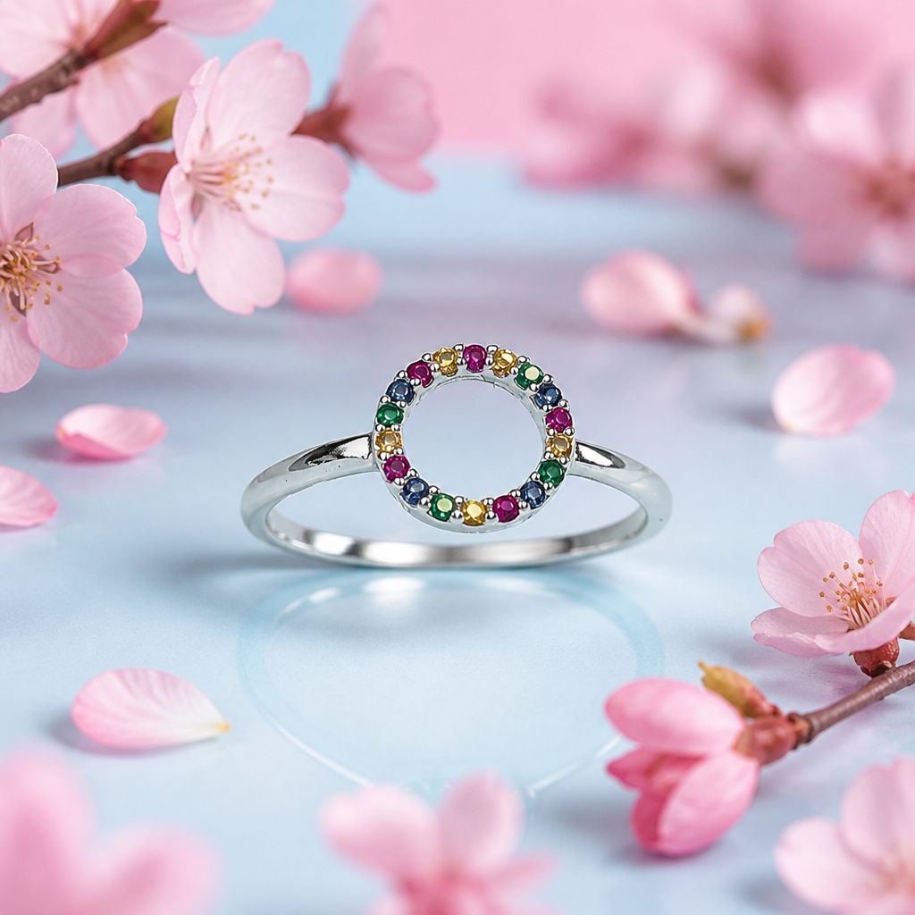 Anillo Circulo Cz Multicolor Fancy Plata 925 Tailandesa