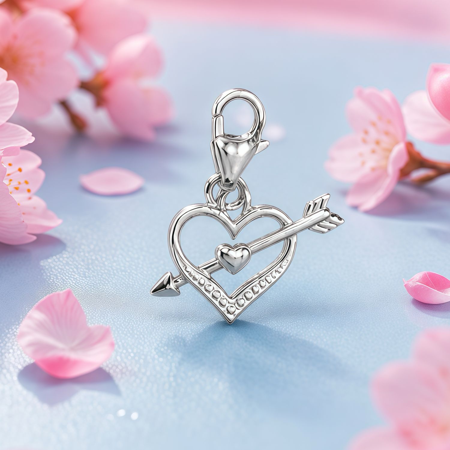 Dije Corazon Flechado 2.5cm,  Plata 925 Thailandesa, Reasa de Broche de perico ideal para cadenas, pulseras y tobilleras,