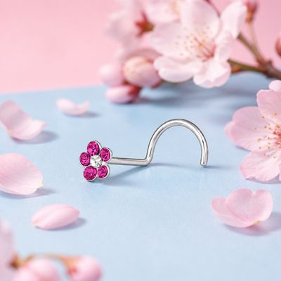 Piercing Nouse (Arete Nariz)   Tornillo Florecita Blanca Con Rosa Plata 925 Tailandés