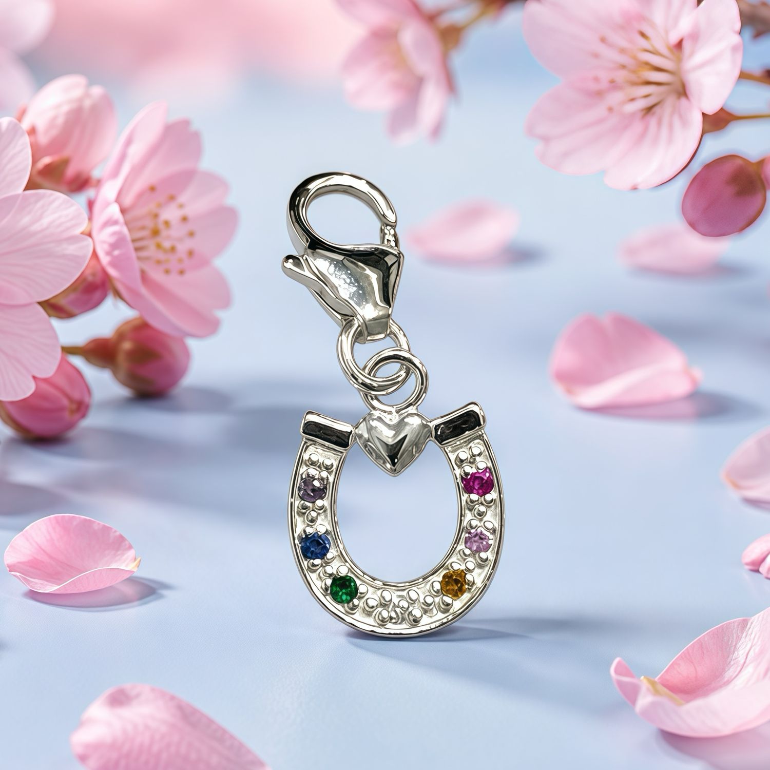 Dije herradura Multicolor 1cm,  Plata 925 Thailandesa, Reasa de Broche de perico ideal para cadenas, pulseras y tobilleras,