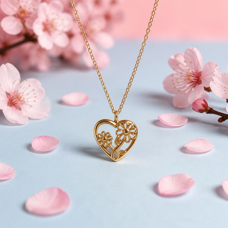 Collar Corazon Margaritas con Chapa de oro 18K en plata 925 tailandesa, mide 20" de largo y el corazon 1.5cm