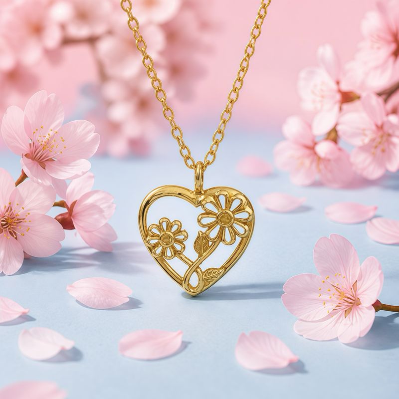 Collar Corazon Margaritas con Chapa de oro 18K en plata 925 tailandesa, mide 20" de largo y el corazon 1.5cm