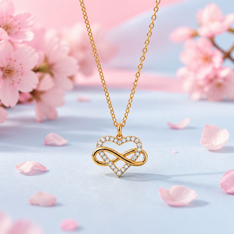 Collar  Corazon Infinito con Chapa de oro 18K en plata 925 tailandesa, mide 20" de largo y el corazon 1.5cm