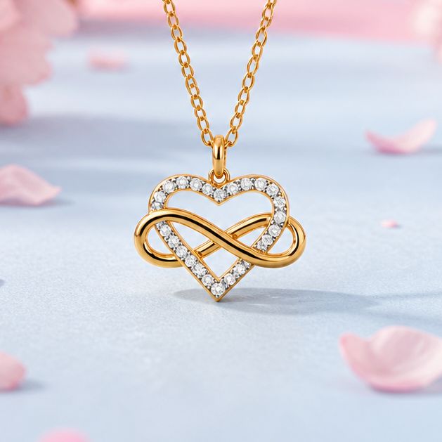 Collar  Corazon Infinito con Chapa de oro 18K en plata 925 tailandesa, mide 20" de largo y el corazon 1.5cm