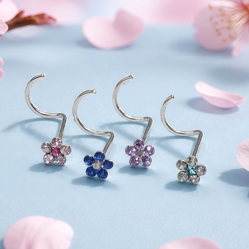 Paquete Piercing Nouse (Arete Nariz)  Tornillo Florecita Diferentes colores Plata 925 Tailandés