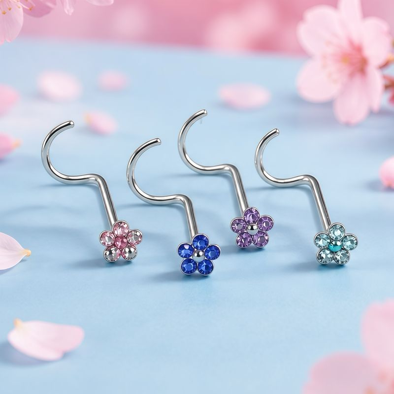 Paquete Piercing Nouse (Arete Nariz)  Tornillo Florecita Diferentes colores Plata 925 Tailandés
