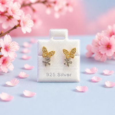 Broquel Doble mariposa  Banado en oro de 18K, fabricado en plata 925 Thailandesa, Broche de Mariposa