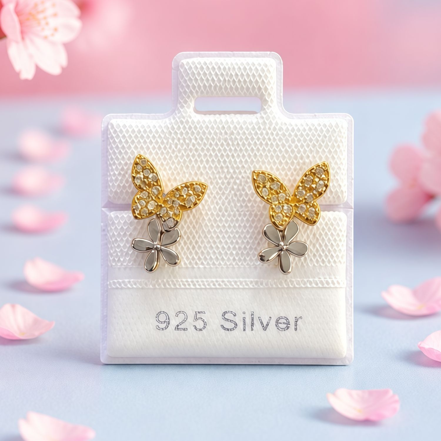 Broquel Doble mariposa  Banado en oro de 18K, fabricado en plata 925 Thailandesa, Broche de Mariposa