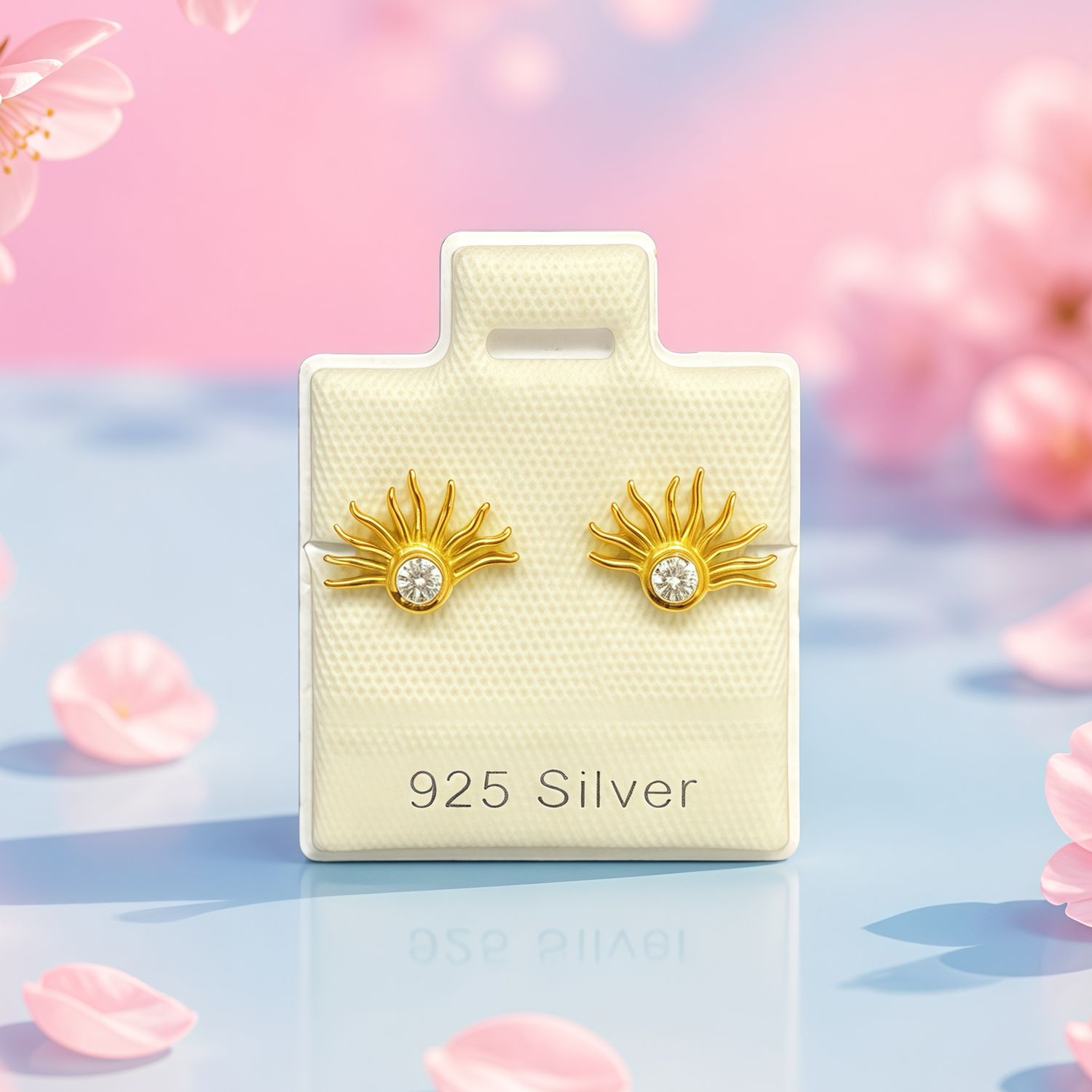 Broquel Medio Sol Banado en oro de 18K, fabricado en plata 925 Thailandesa, Broche de Mariposa
