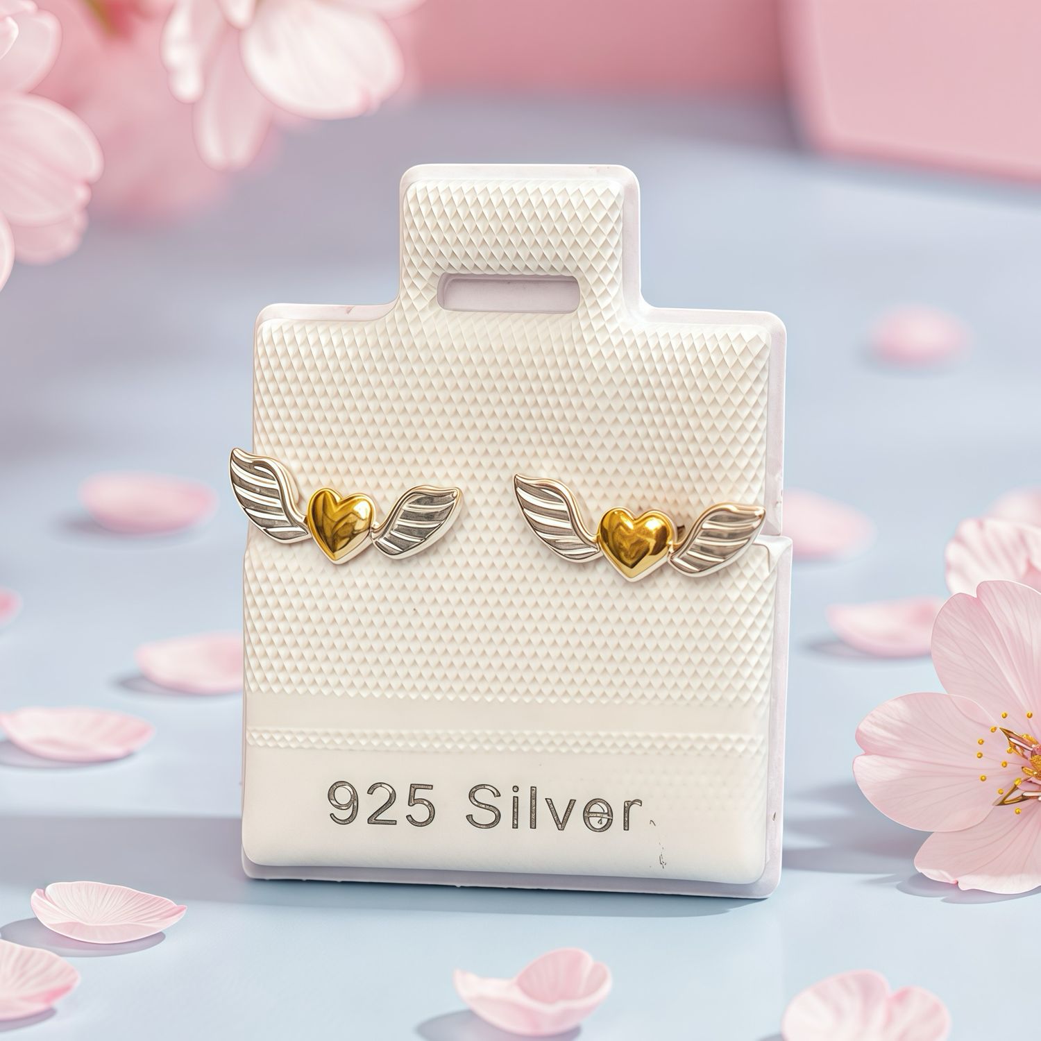 Aretito Alas Corazon Dorado Plata 925 Thailandesa, Broche de mariposa
