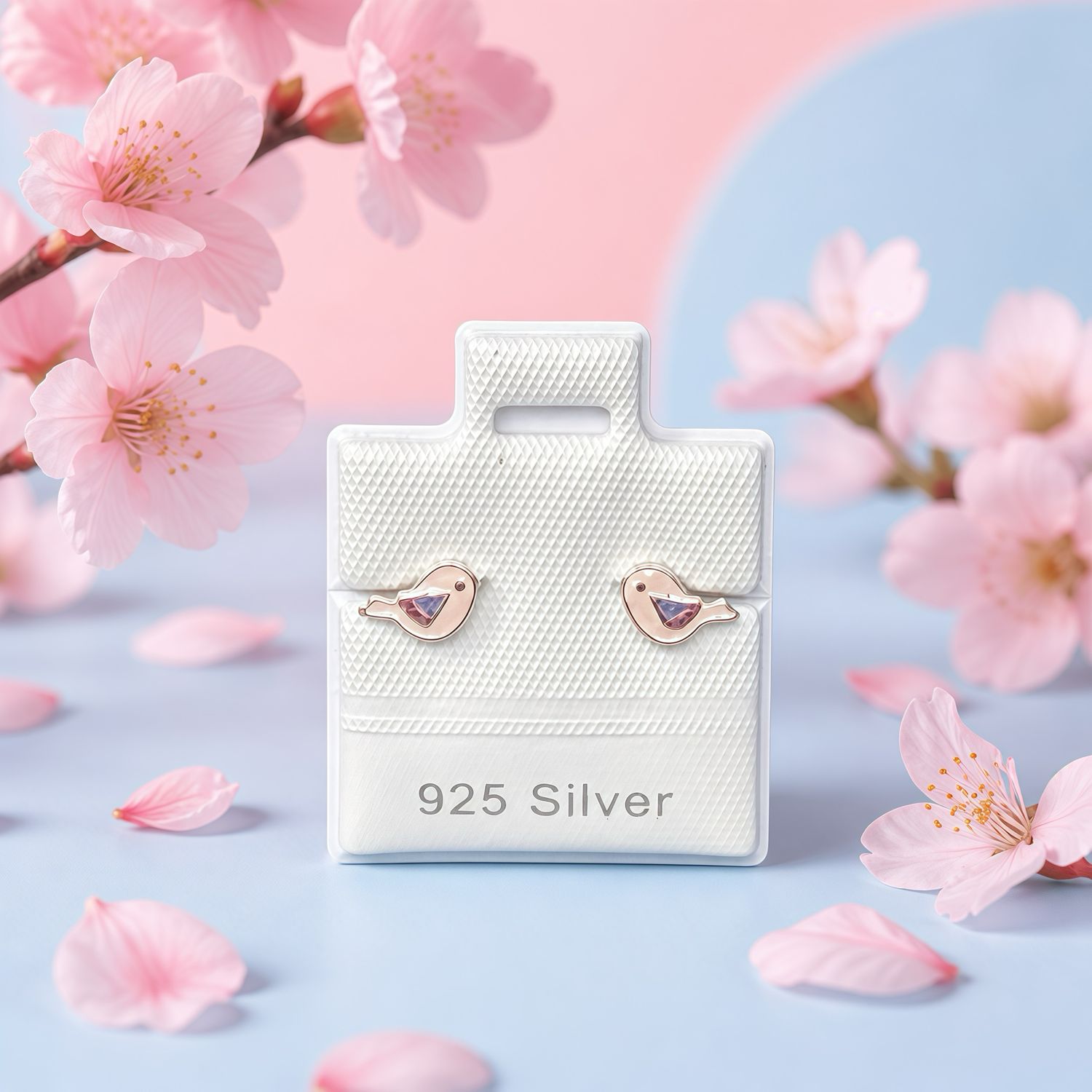 Broquel Premium Pajarito Esmaltado Plata 925 Thailandesa, Broche de mariposa con silicona