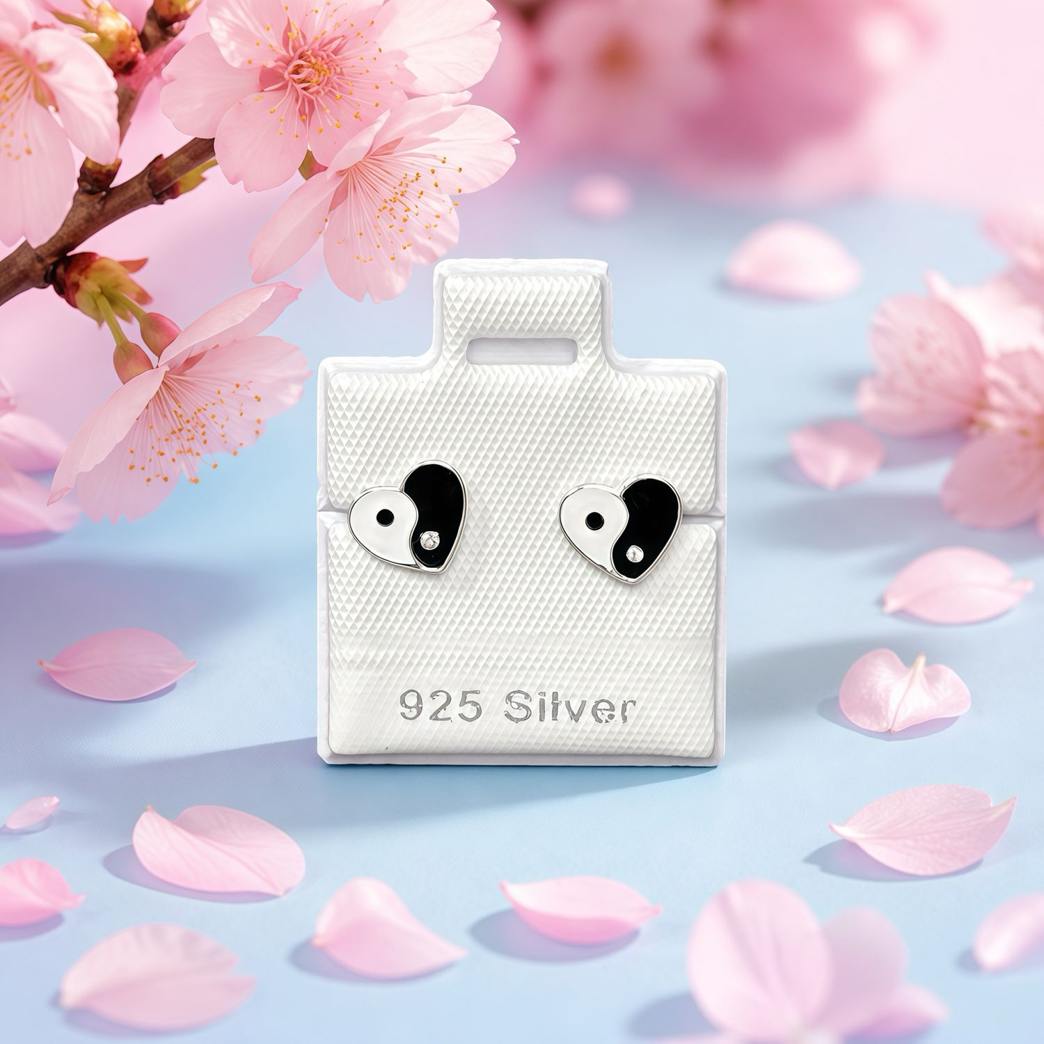 Broquel Premium Corazon yin-yan Esmaltado Plata 925 Thailandesa, Broche de mariposa con silicona