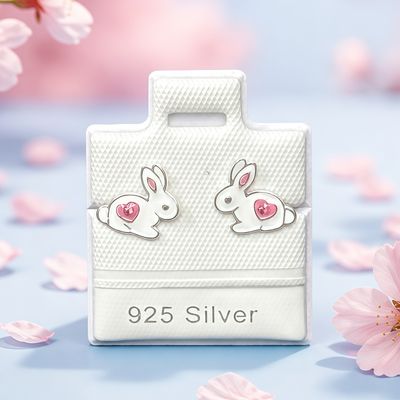 Broquel Premium Conejito Esmaltado Plata 925 Thailandesa, Broche de mariposa con silicona