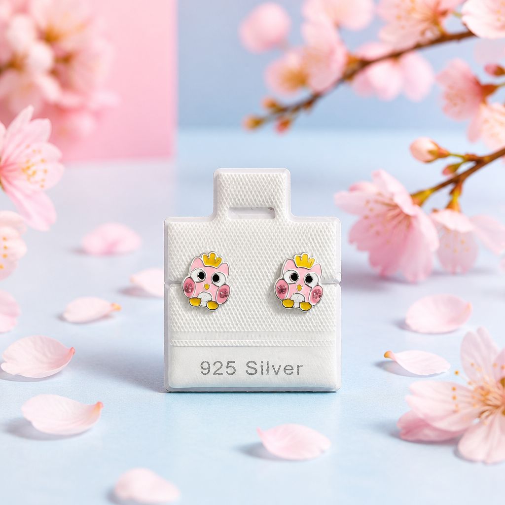 Broquel Buho Rosa Esmaltado Plata 925 Thailandesa, Broche de mariposa
