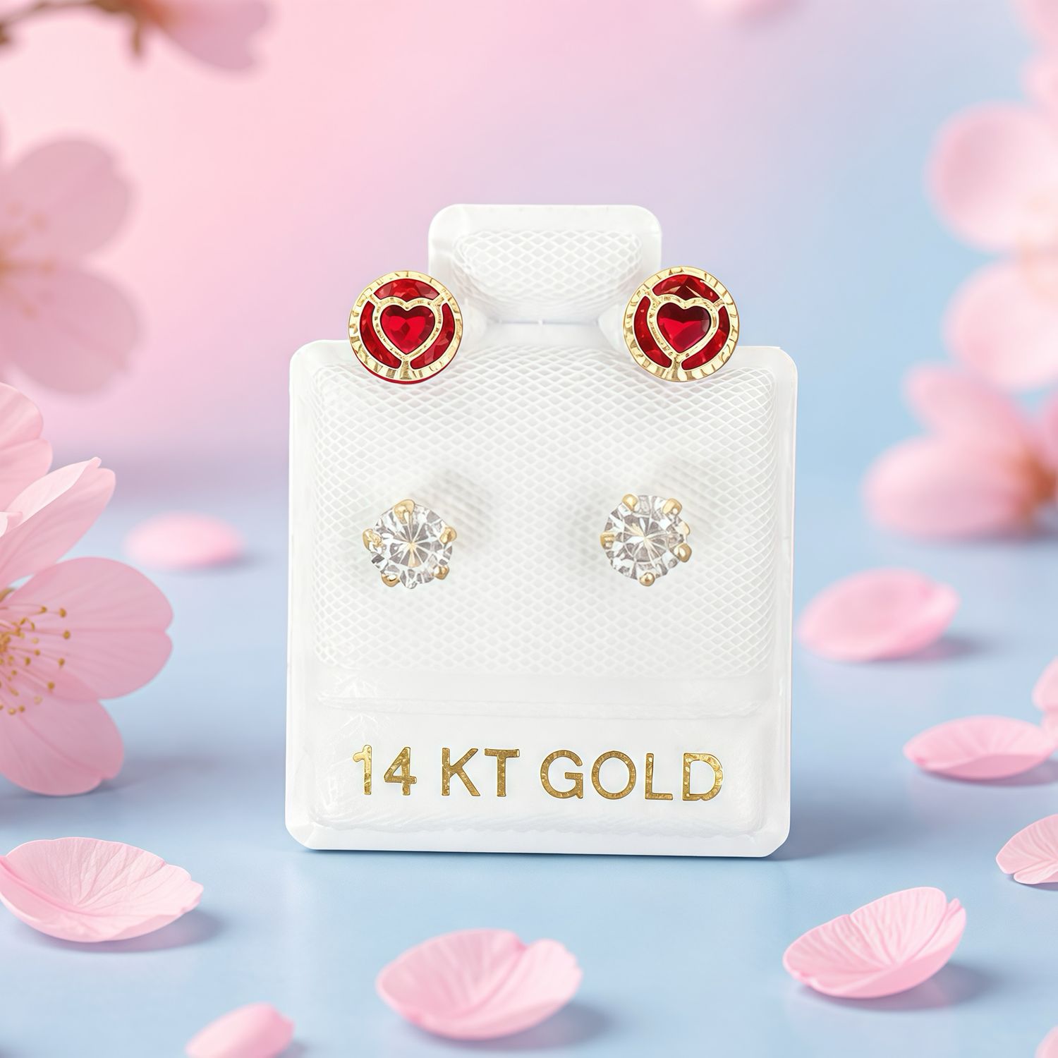 Broquel Curvo Rojo corazon con Blanco Oro 14k Mexicano