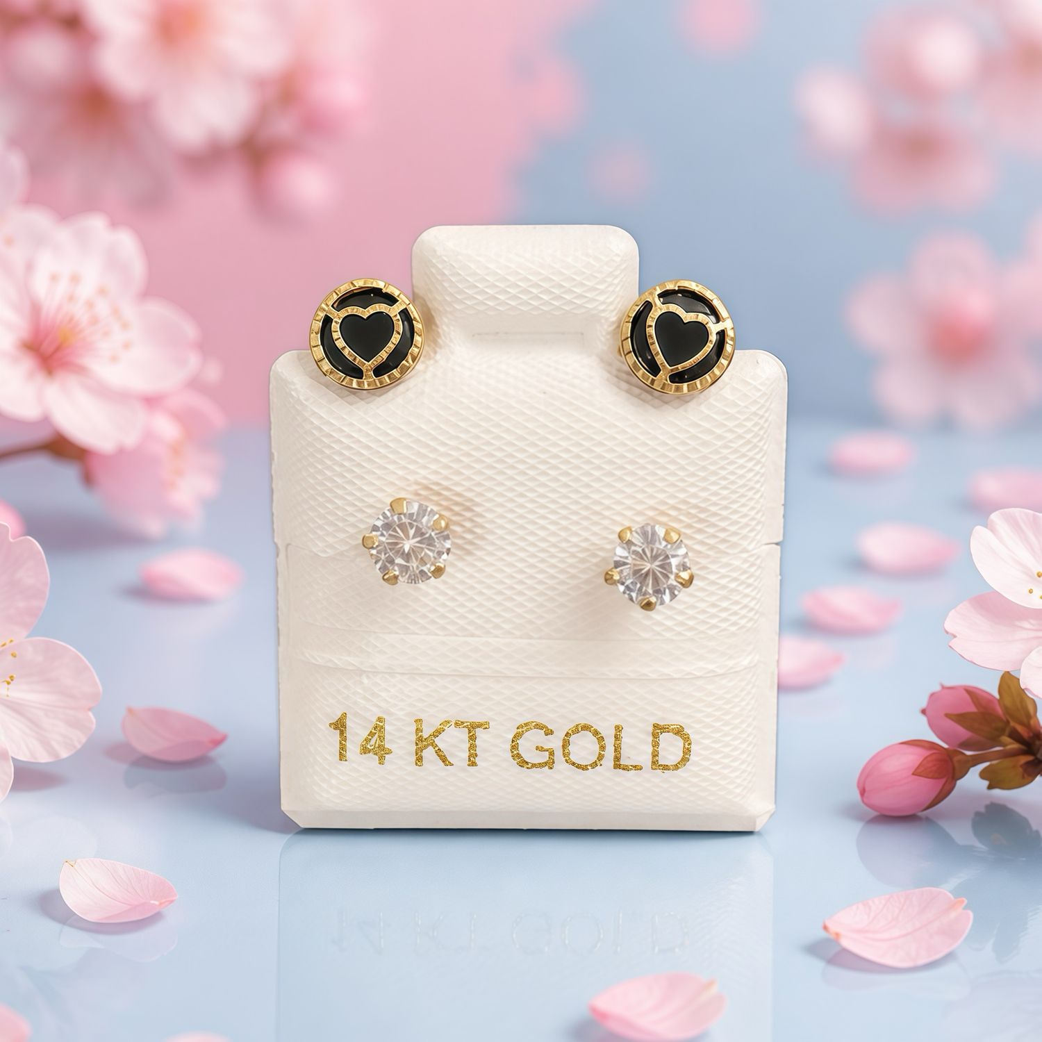Broquel Curvo Negro corazon con Blanco Oro 14k Mexicano
