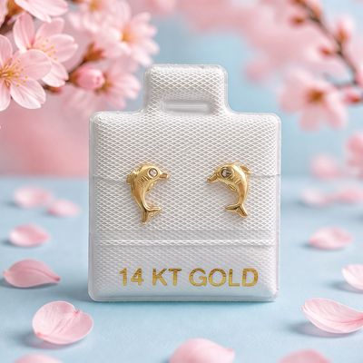 Broquel Delfin Arenado Lisa Oro 14K MX
