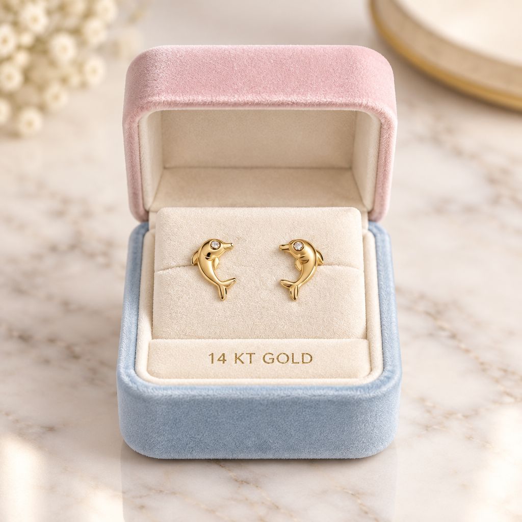 Broquel Delfin Arenado  Lisa Oro 14K MX
