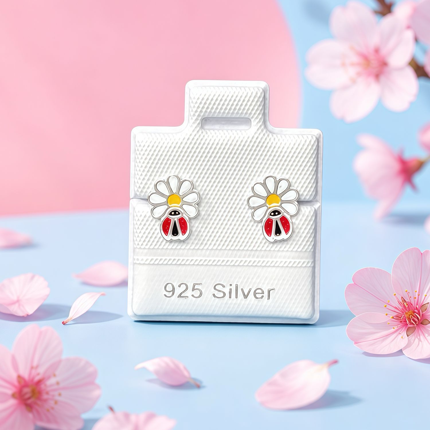 Broquel Premium Margarita ladybug Esmaltado Plata 925 Thailandesa, Broche de mariposa con silicona
