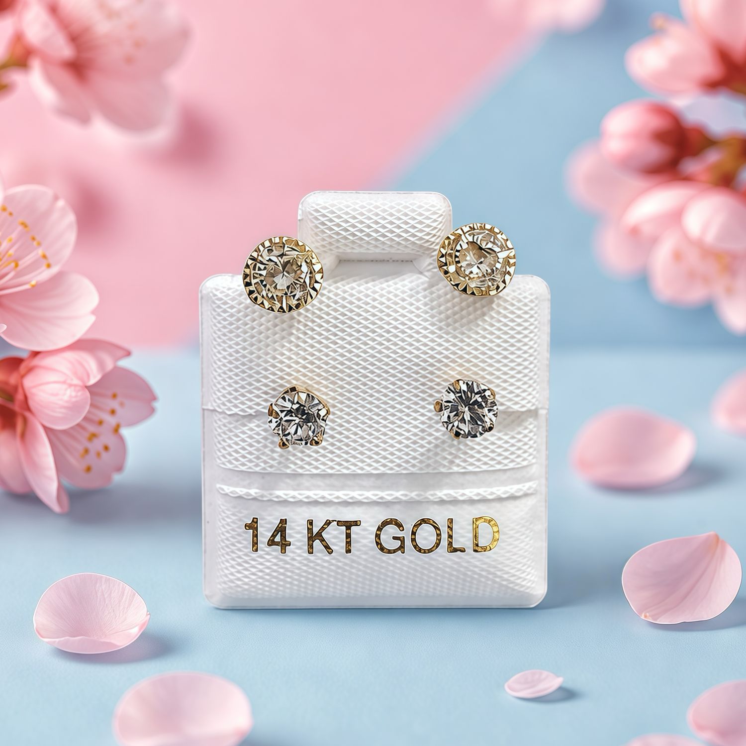 Broquel Curvo Blanco corazon con Blanco Oro 14k Mexicano