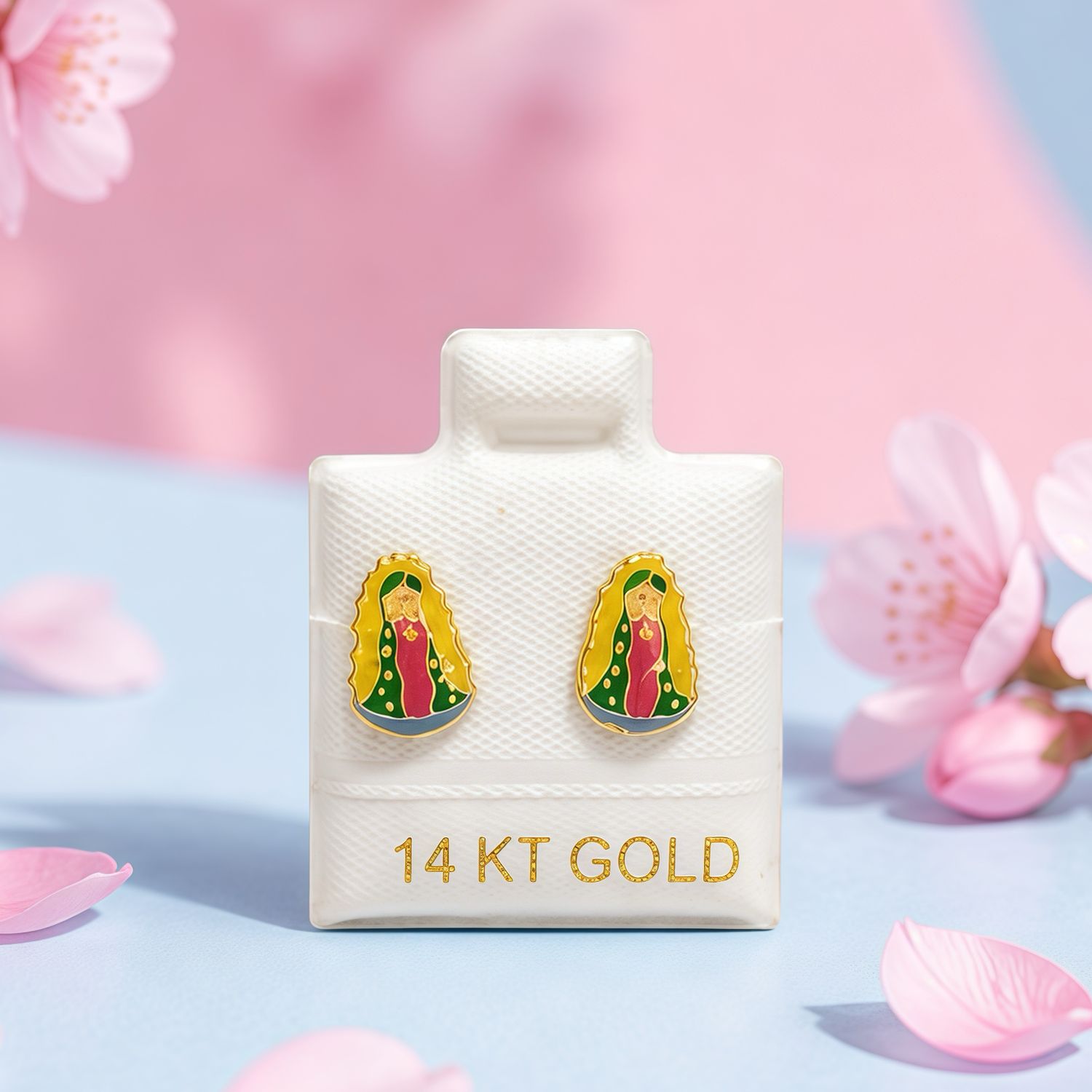 Broquel virgencita de Guadalupe esmaltada Oro 14K MX