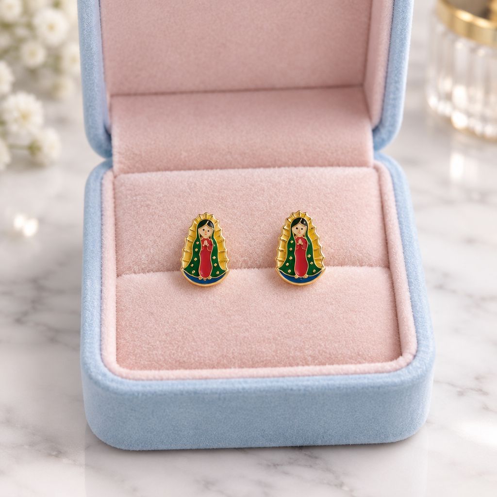Broquel virgencita de Guadalupe esmaltada Oro 14K MX