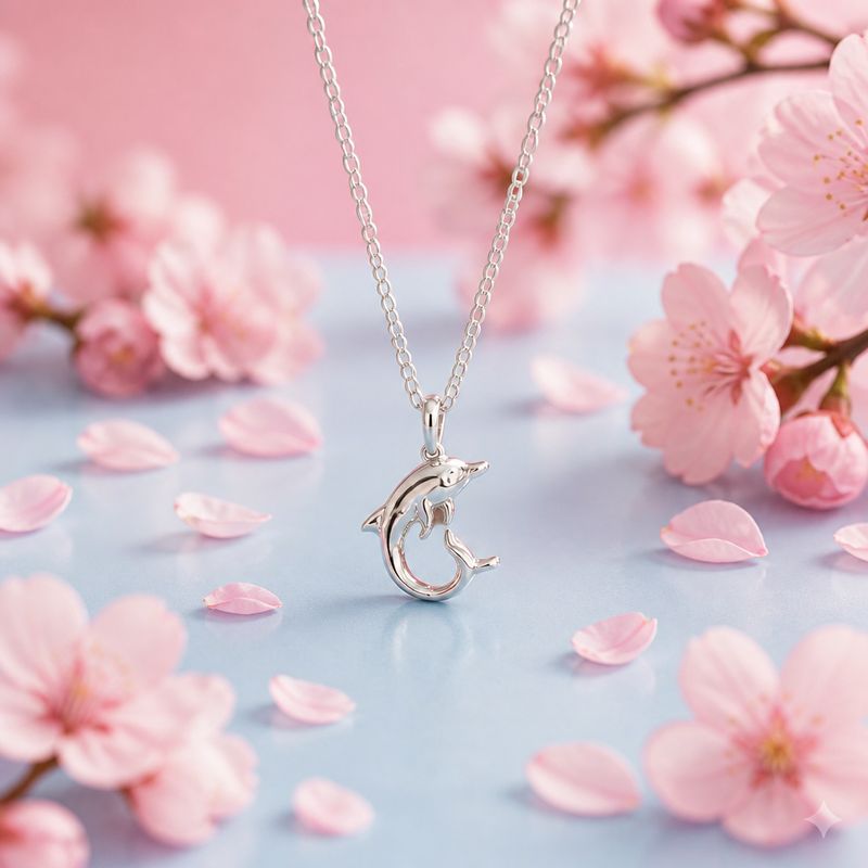 Collar Delfin mide 1cm, cadena 18" de largo Plata 925 Thailandesa