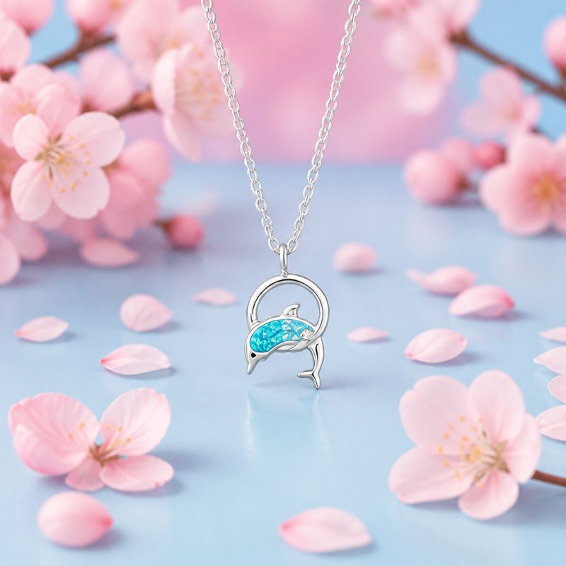 Collar Delfin Saltando mide 1cm, cadena 18" de largo Plata 925 Thailandesa