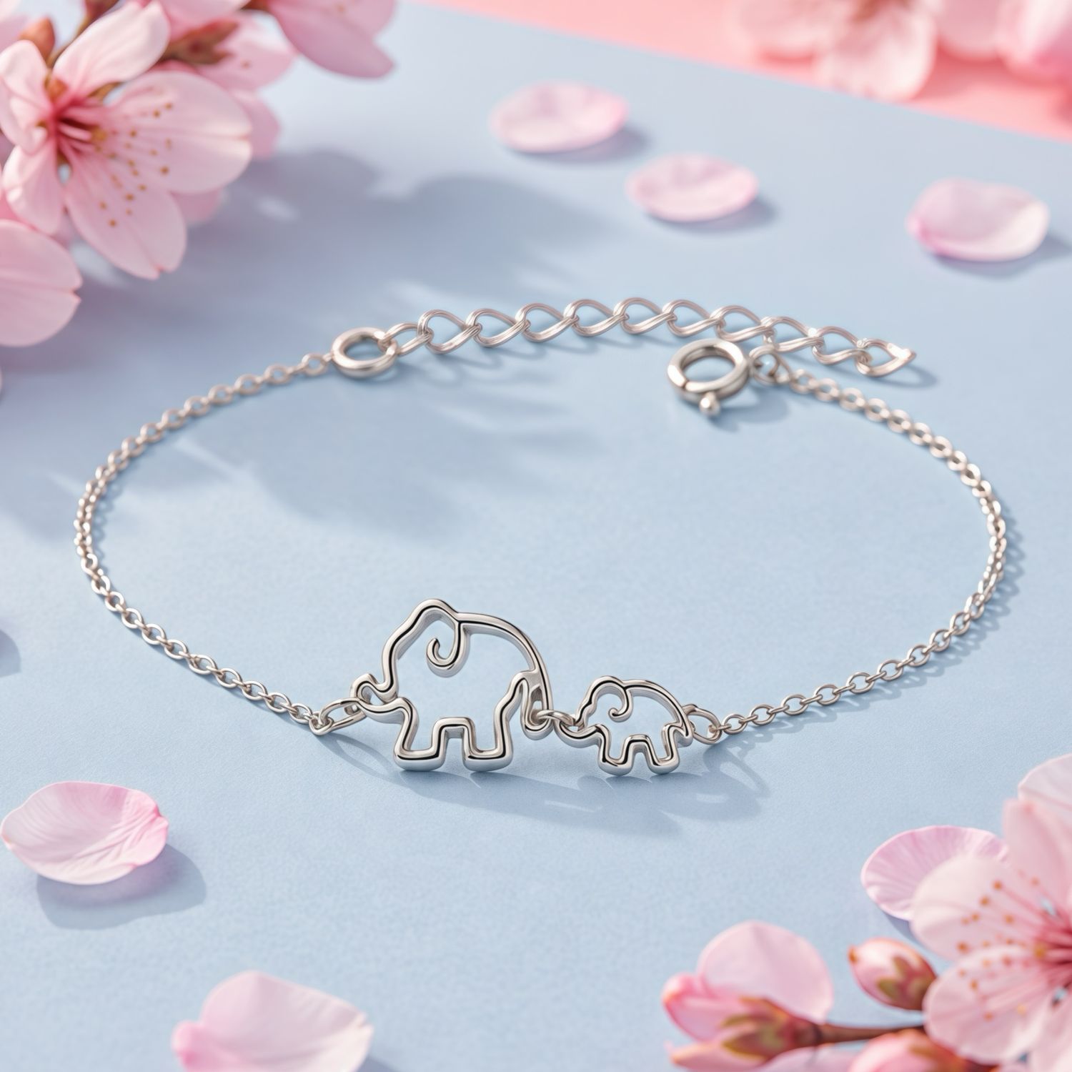 Pulsera Fancy Elefantes, mide hasta 8" con extensión Plata Thailandesa