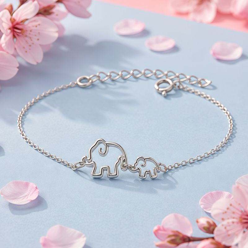 Pulsera Fancy Elefantes, mide hasta 8" con extensión Plata Thailandesa