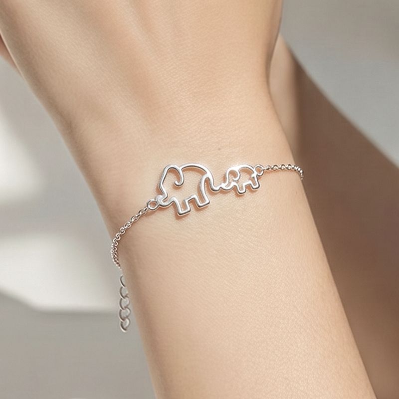 Pulsera Fancy Elefantes, mide hasta 8" con extensión Plata Thailandesa