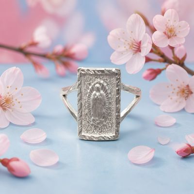 Anillo Virgen de Guadalupe Diamantado Grande Plata 925 Mexicana