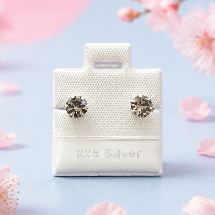 Broquel redondo 5x5mm Blanck Diamond  Plata 925, broche de mariposa