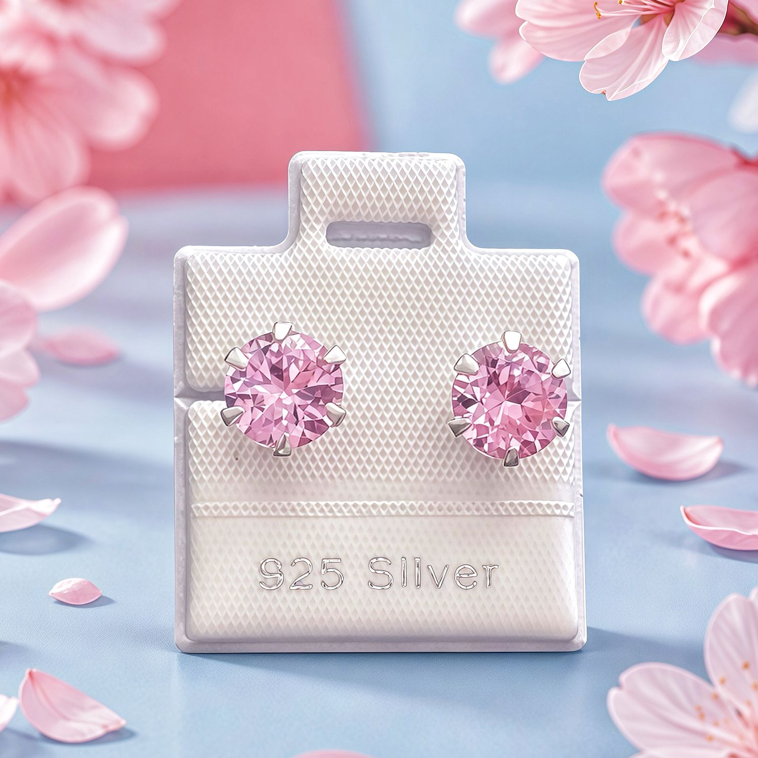 Broquel redondo 8x8mm Pink Plata 925, broche de mariposa