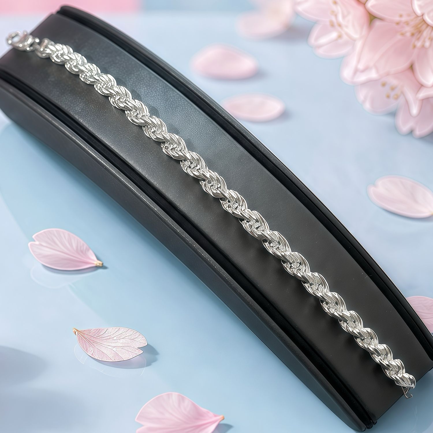 Pulsera Estilo Torzal 8mm de ancho 9” de largo Plata 925 Italiana 
