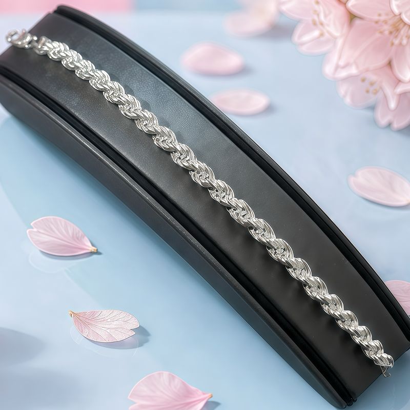 Pulsera Estilo Torzal 8mm de ancho 9” de largo Plata 925 Italiana 