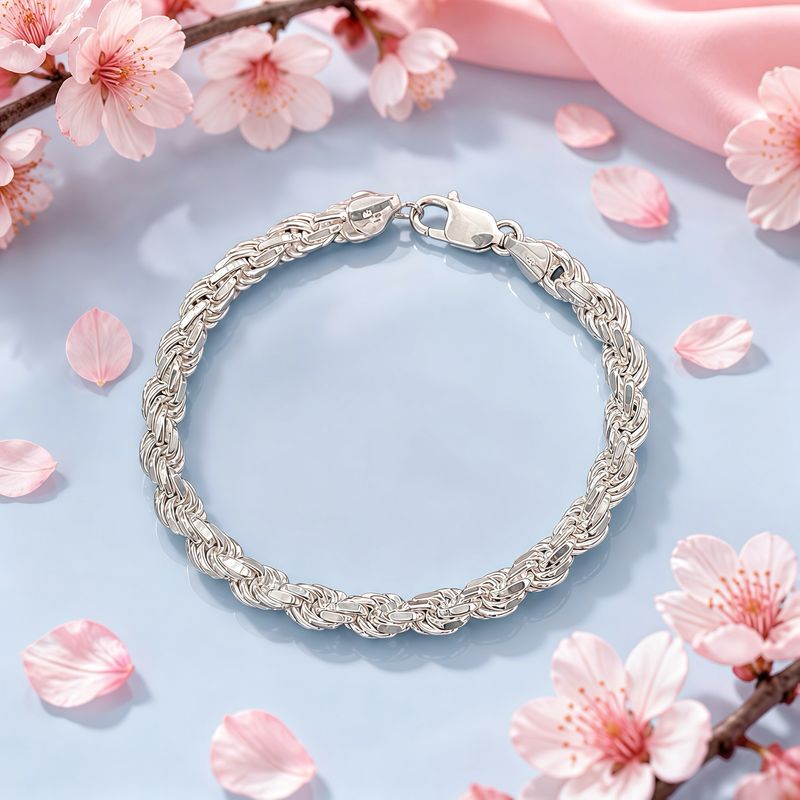 Pulsera Estilo Torzal 8mm de ancho 9” de largo Plata 925 Italiana 