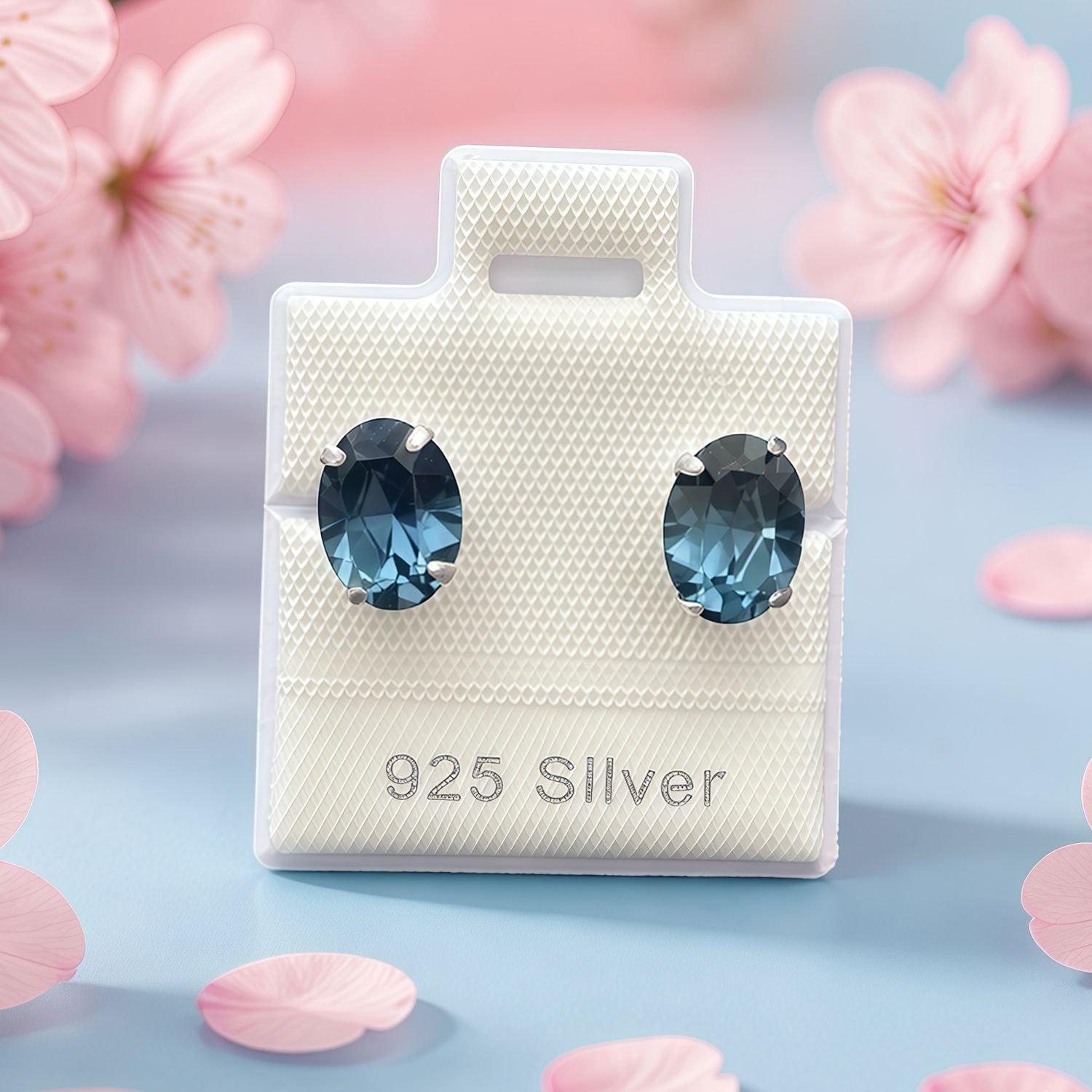 Broquel Ovalado 6x8mm Demin Blue Plata 925 broche de mariposa 