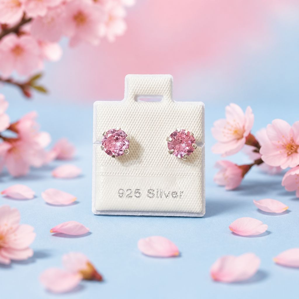 Broquel redondo 6x6mm baby Pink Plata 925, broche de mariposa